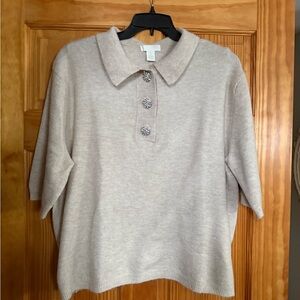 H&M Light Tan Sweater with Collar and Button Details